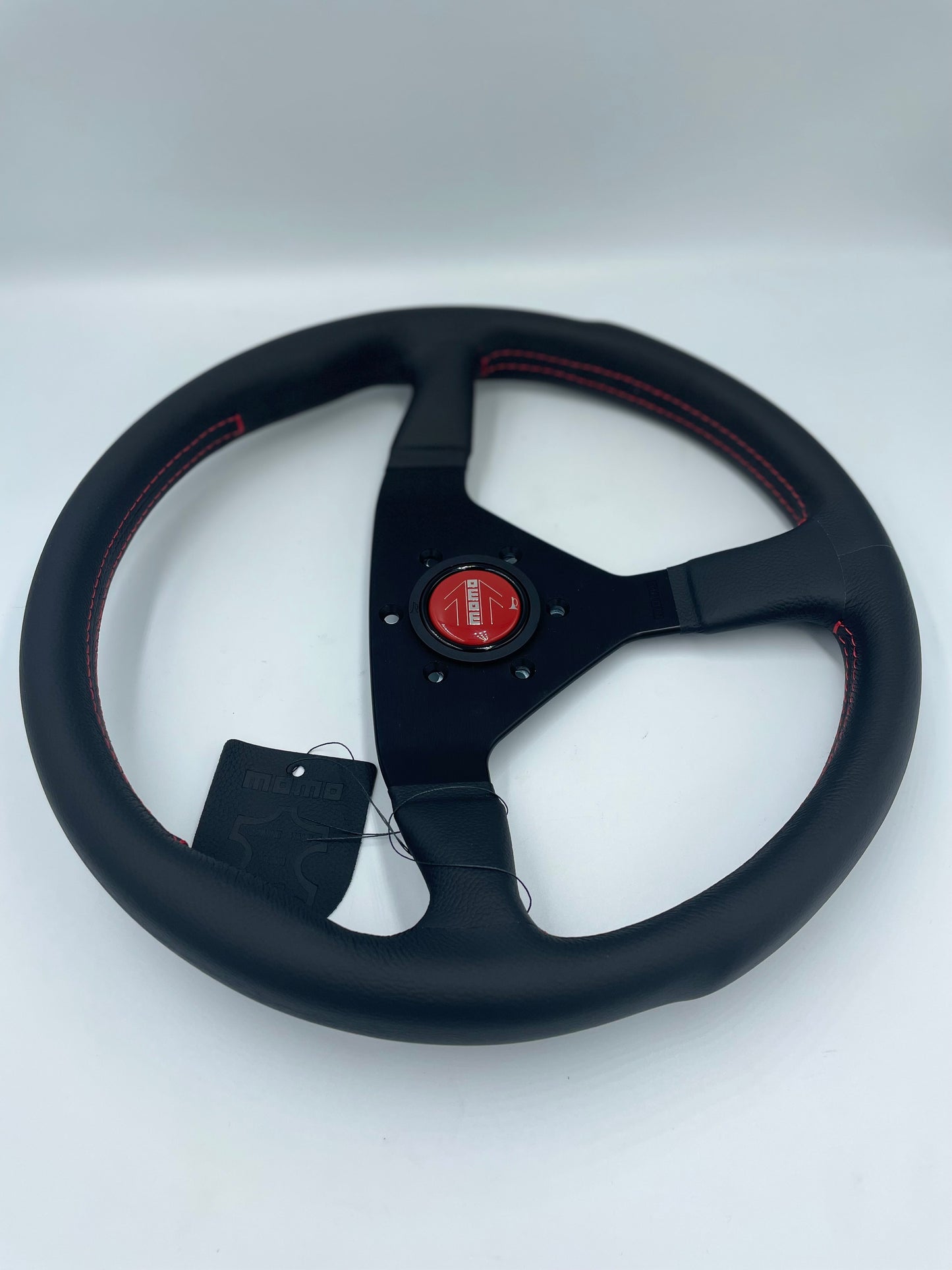 MOMO MONTECALO STEERING WHEEL: 350mm RED STITCH